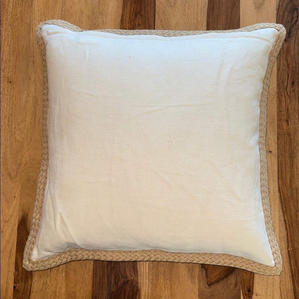Pottery Barn Cream Linen With Jute Trim Accent Pillow With Feather Insert - Picture 4 of 7